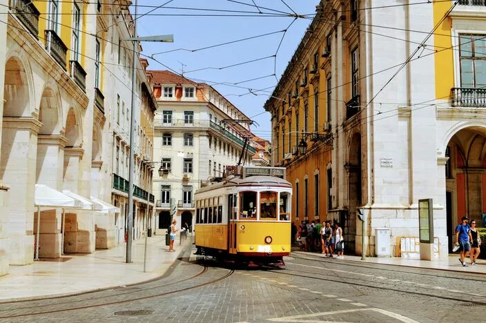 Yellow tramway in Lisbon